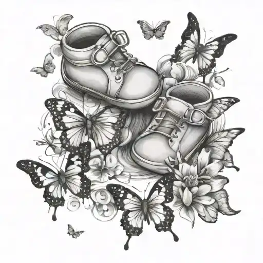 Baby Feet Surrounded By Butterflies