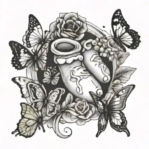 Baby Feet Print Surrounded By Butterflies