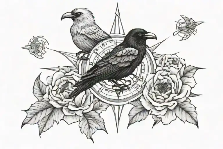 Raven Peony Compass Intertwined
