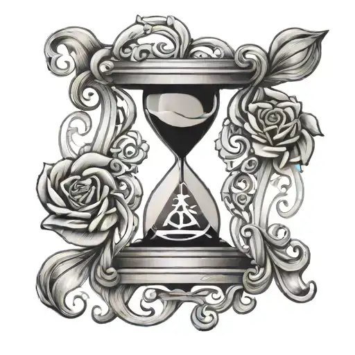 Hour Glass Filled With Alpha And Omega Symbol Intertwined