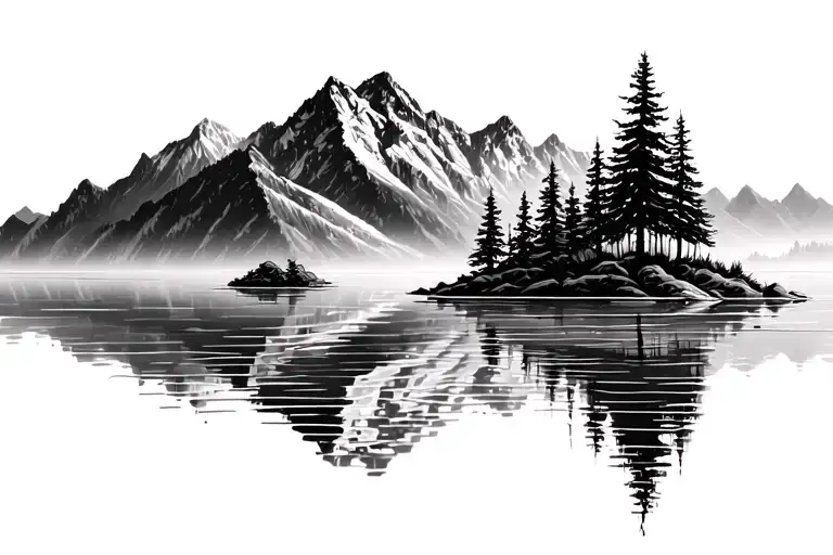 Mountain Range With Trees Reflecting In Water