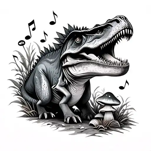 Dinosaur Music Notes And Mushrooms