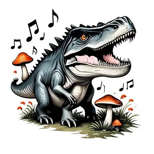 Dinosaur Music Notes And Mushrooms