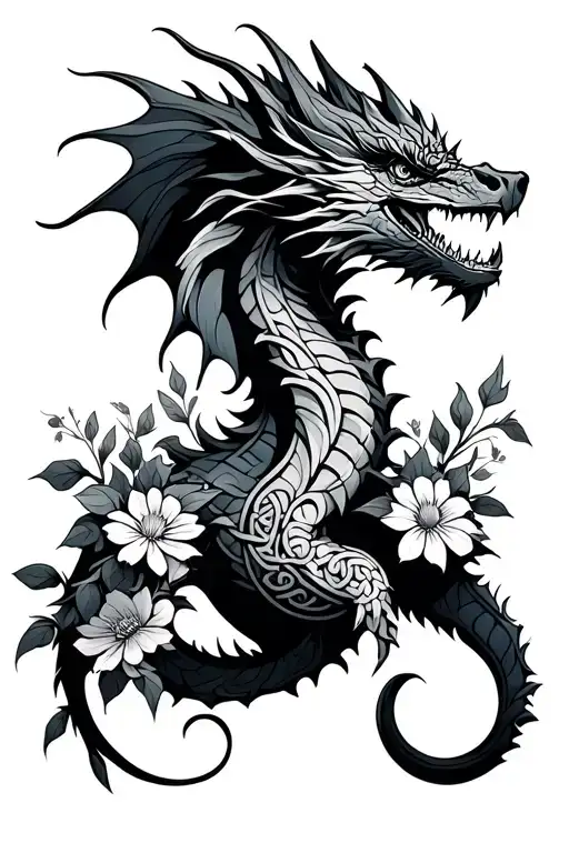 Celtic Dragon And Wild Flowers