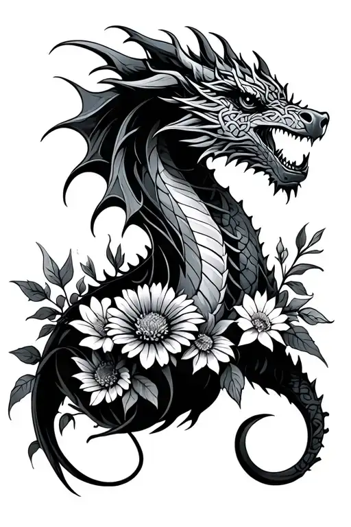 Celtic Dragon And Wild Flowers