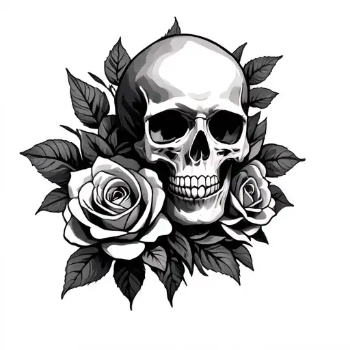 Skull And Roses Intertwined