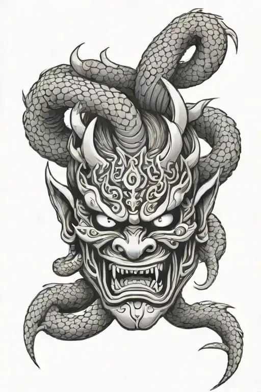 Oni Mask With Snake Wrapped