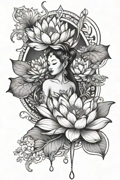 Lotus Flower With Crystal Towers And Feminine Goddess
