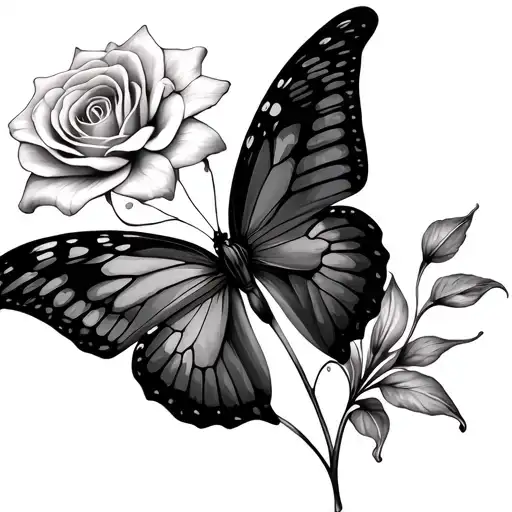 Half Butterfly Half Rose And Stargazer Lily In Wing Shape