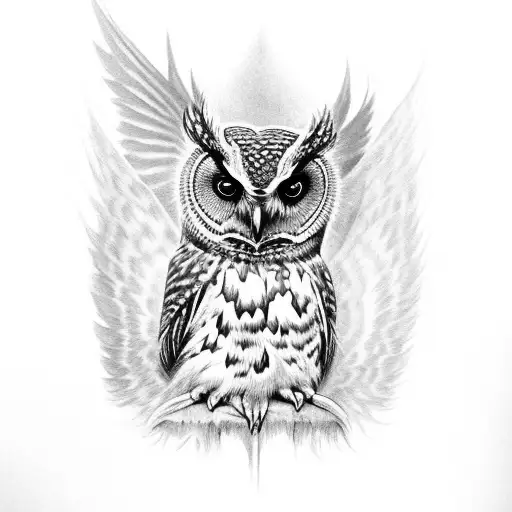 Morepork Owl With Wings Up For Placement In Shin In American Traditional Style