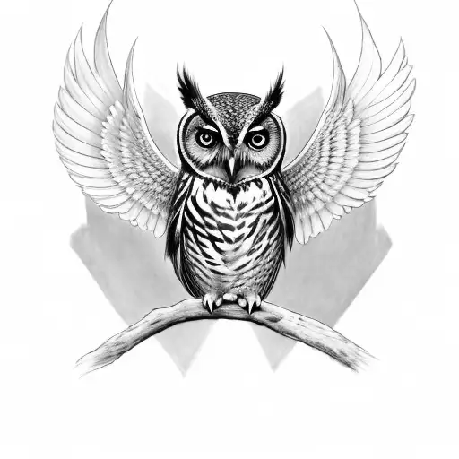 Morepork Owl With Wings Up For Placement In Shin In American Traditional Style