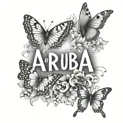 Word Aruba With Butterflies And Sun
