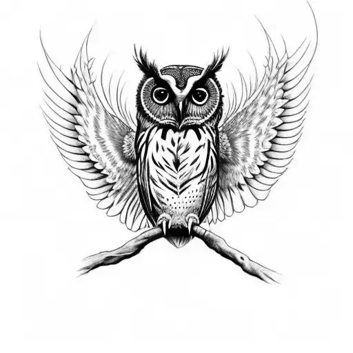 Morepork Owl With Wings Up For Placement In Shin In American Traditional Style