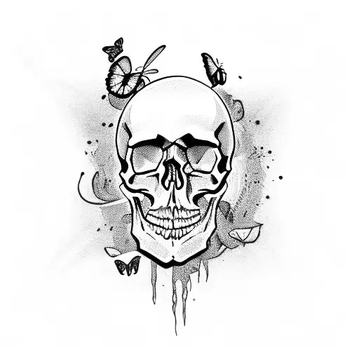 Skull With Butterfly And Candle