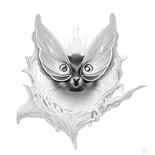 Black Cat Ouija Spooky Death Moth Black And White