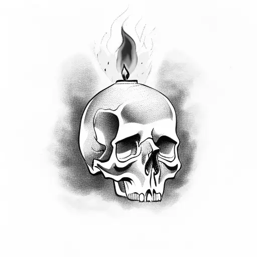 Skull With Butterfly Next To A Lit Candle
