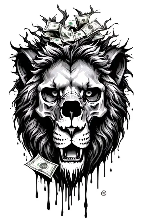 Skull Lion Blood Dripping Pain Money Tree Growing
