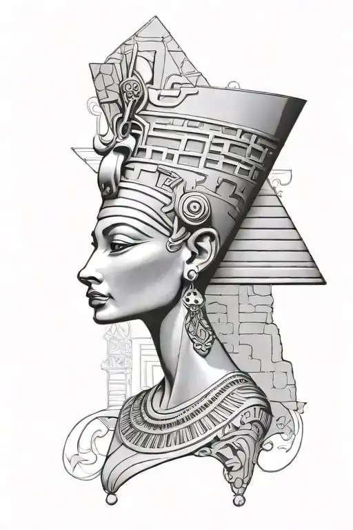Queen Nefertiti Hieroglyphics In Background Black And White