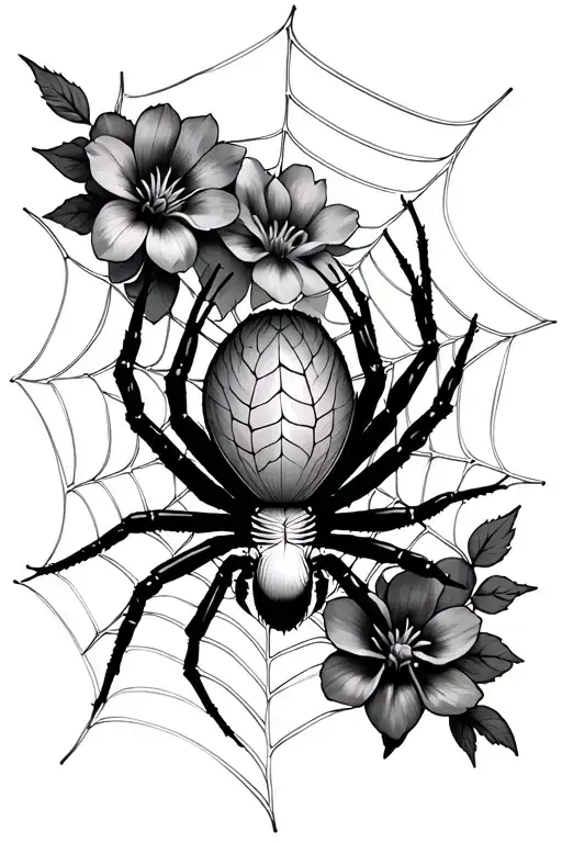 Spider Web With The Chrollo Lucilfer Spider On It And Flowers Around