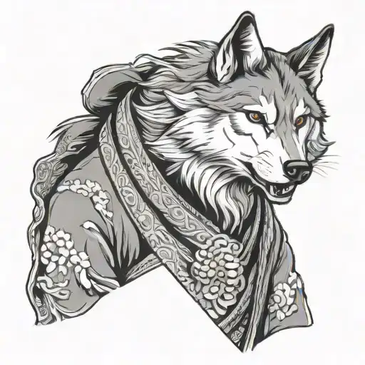 A Wolf In Traditional Japanese Attire Engaged In A Business Deal