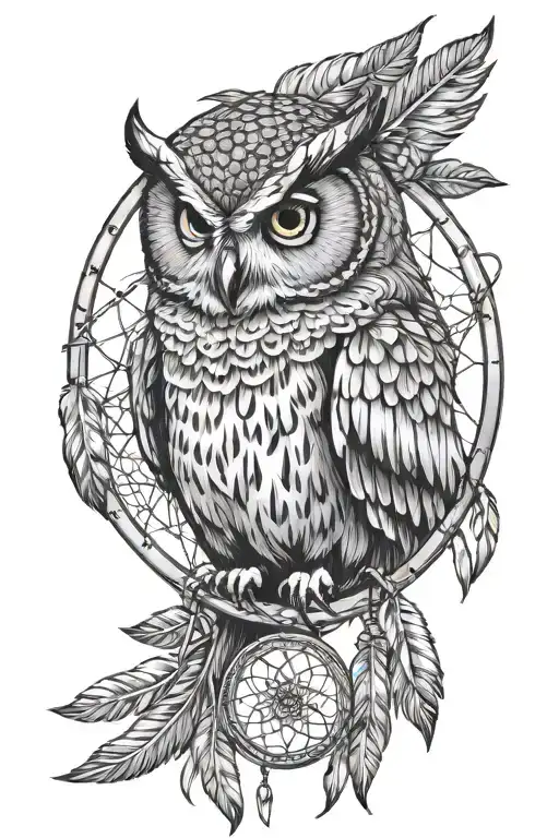 Owl With Dream Catcher Realistic Portrait