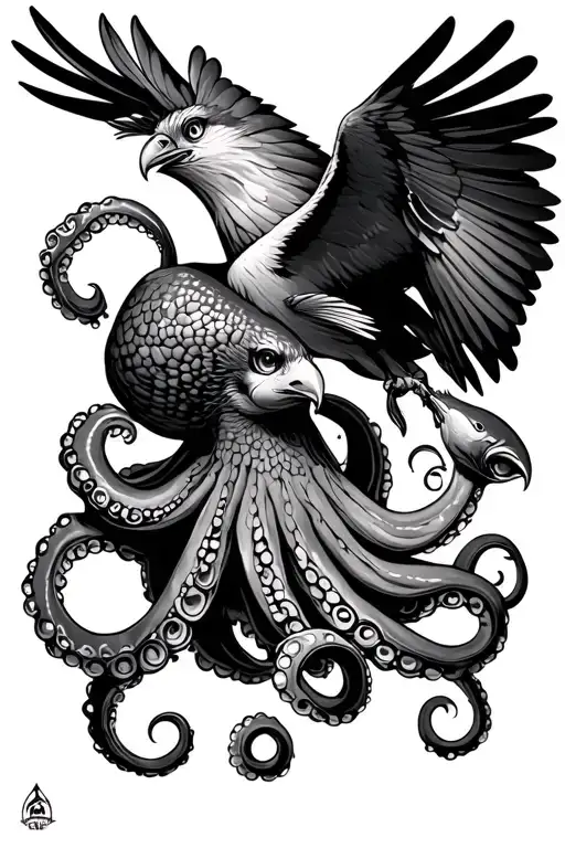 Octopus Holding Up Fish To Diving Pertain Falcon