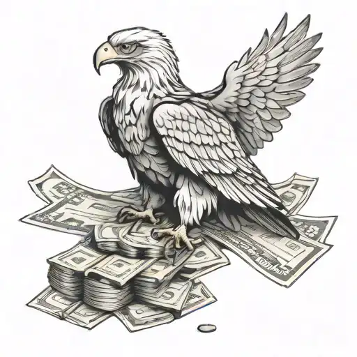 Eagle With A Crown On It's Head And Landing On Money