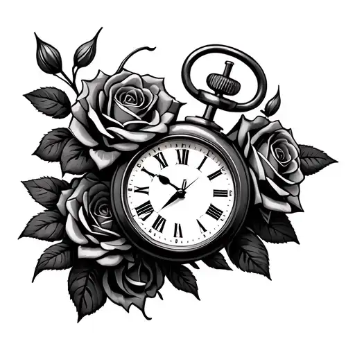 Stopwatch Clock With Roses Intertwined