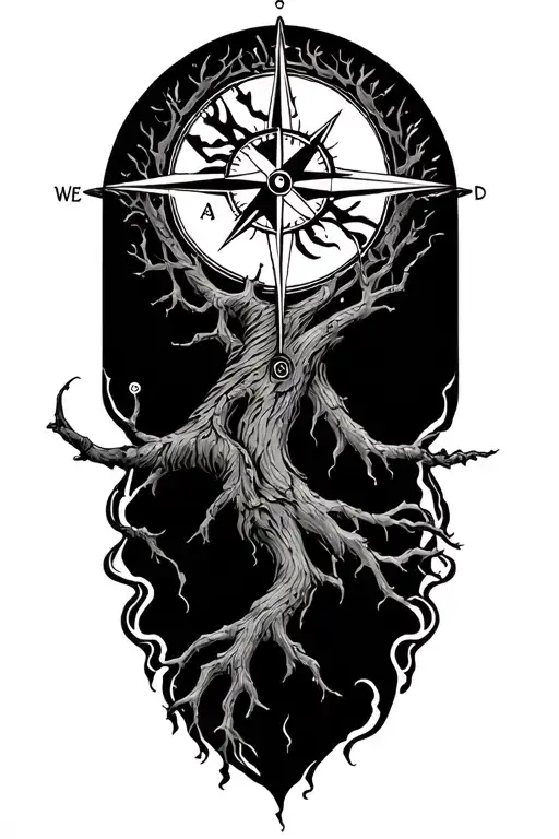 Nordic Tree Of Life And Compass With Japanese Wind Bars