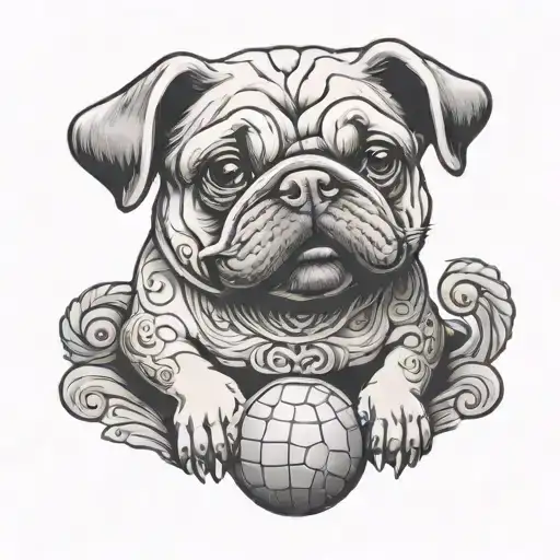 Pug Inspired Foo Dog Sitting With A Ball