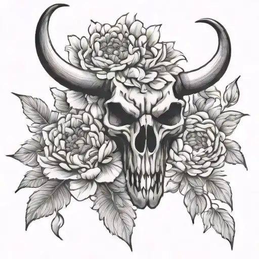 Peony And Bull Skull