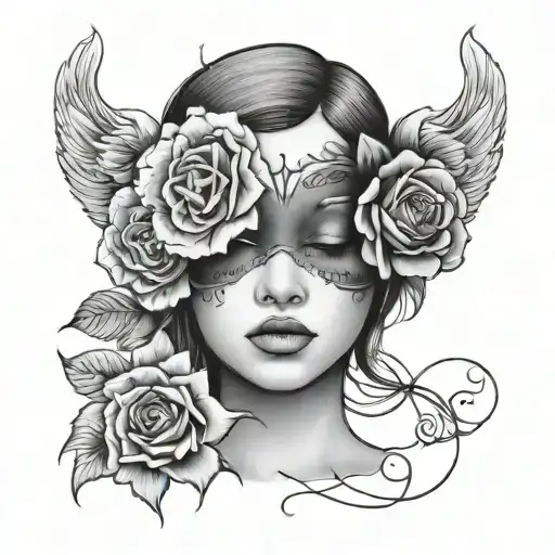 Beautiful Girl With Flowers Over Eyes Looking