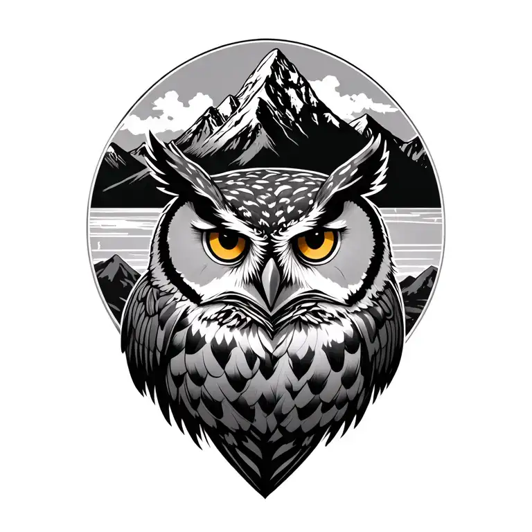 Owl With Mountain Landscape