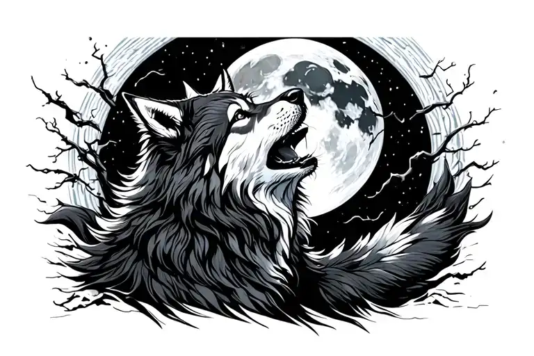 Japanese Wolf Howling At The Moon