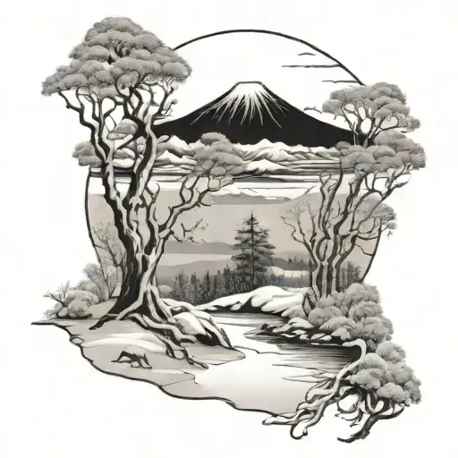 Full Back Hokkaido Winter Landscape With Mt Yotei In The Background And Wild Animals From Hokkaido