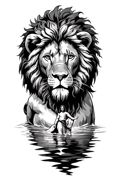 Lion And Jesus Walking On Water