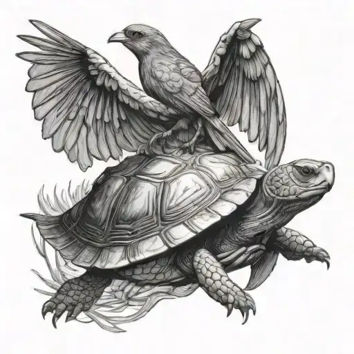 Tortoise And Robin Flying