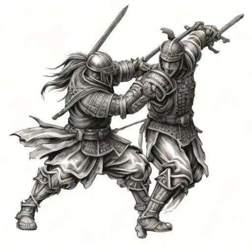 Roman Soldier And Samurai Fight Scene