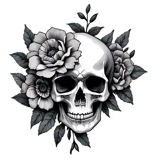 Skull And Flowers Intertwined