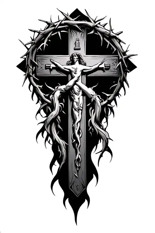 Christian Cross With Crown Of Thorns