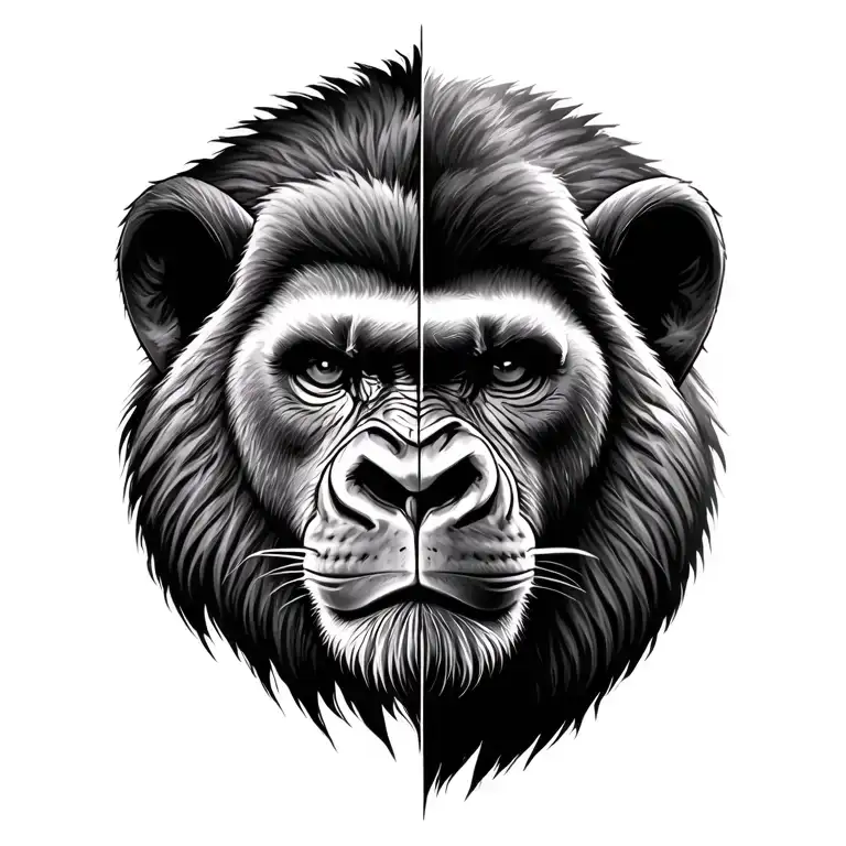 Lion Half Face Gorilla Half Face