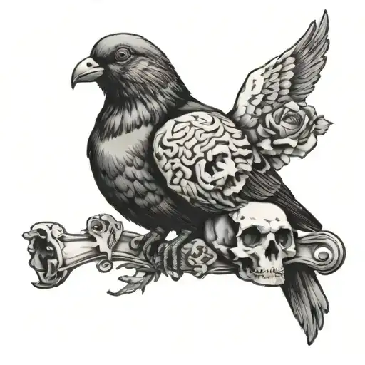 Pigeon And Skull Surrounded