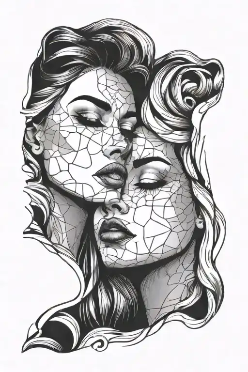 Line Art Two Kissing Women Face