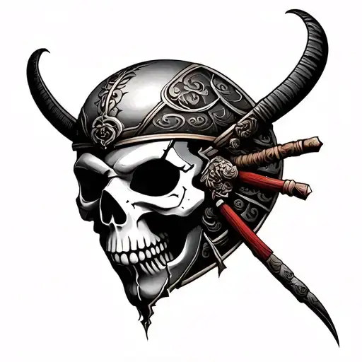 Broken Samurai Mask With Skull Inside