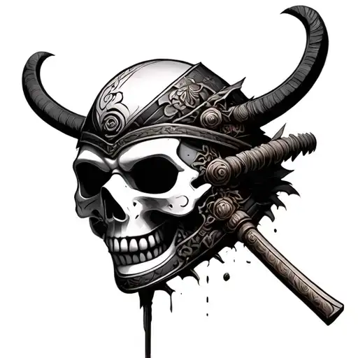 Broken Samurai Mask With Skull Inside