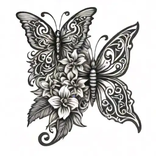 Haiti Flower And Tribal Symbols Intertwined Wit Butterflies