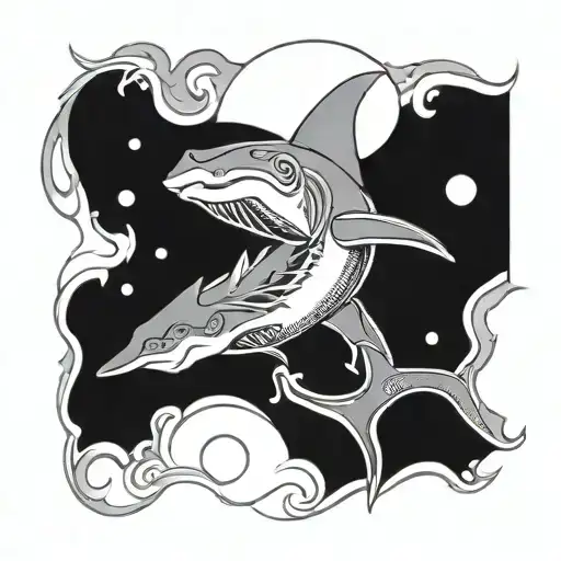 Hammerhead Shark Moon Maori Tattoo Design