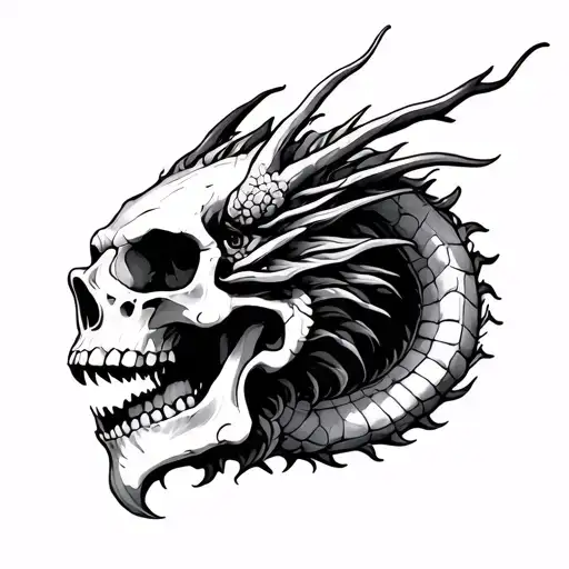 Dragon Around A Human Skull