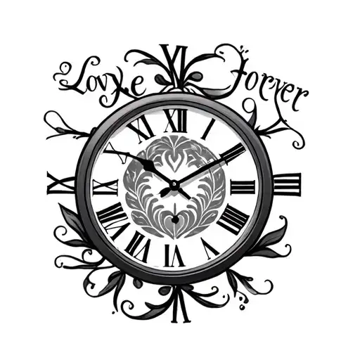 19 In Roman Numeral Clock With Love Forever In Cursive With Shading