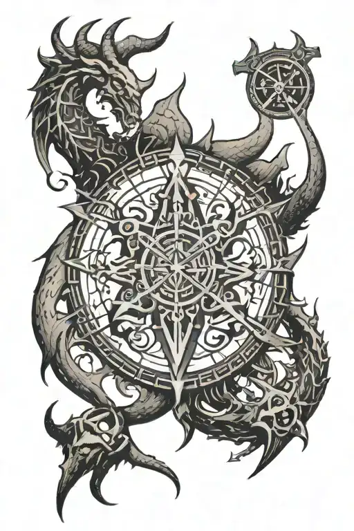 Vegvisir Symbol With Demon Behind Him